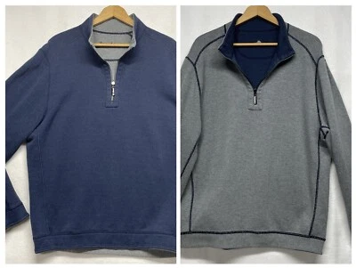 Tommy Bahama 卫衣男式 XL 灰色或蓝色翻转半拉链双面 — 第 1/4 张图片