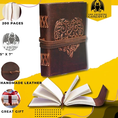 Leather Heart Notebook Journal Handmade Blank Note Sketch Book 200 Pages Vintage - Image 1 of 4