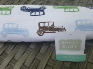 HB Hudson Baby Old Cars Print Baby Receiving Blanket Flannel Lovey 30*30" NEW - Picture 1 of 3