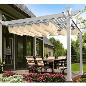 Retractable Pergola Canopy Cover Waterproof Awning Deck Garden Yard Pool Beige - Picture 1 of 9