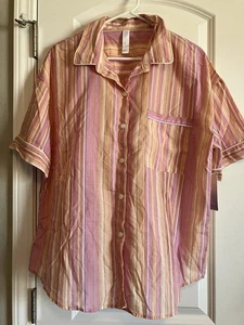Stars Above Pajama Shirt Short Sleeved Button Up Striped Pink XL C673 - Picture 1 of 10