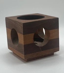 Vintage Teak Wooden Candleholder Cube Square 1960’s - Picture 1 of 3