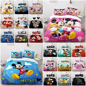 Mickey Minnie Mouse Duvet Cover+Pillowcase Single Double Queen Donna Bedding Set - Picture 1 of 64