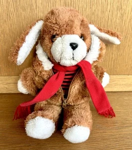 Vintage 1980’s Aviator Puppy Dog Soft Toy with Red Scarf Zip Jacket 12” VGC - Picture 1 of 10