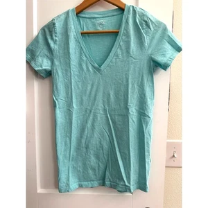 J.Crew Women’s Slub Cotton V-Neck Tee Size Small – Aqua Blue 100% Cotton - Picture 1 of 4