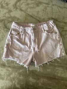 Zara Washed Pink Denim Kids Girls Embroidered Shorts Size 11-12 - Picture 1 of 5