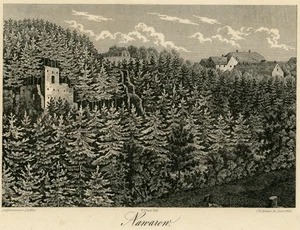 W. Klimt veduta rovine del castello Návarov litografia Repubblica Ceca - Foto 1 di 2