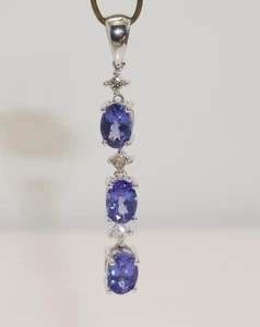 Pre-Loved 18carat 18k White Gold Tanzanite & Diamond Set Pendant c.2006 - Picture 1 of 6