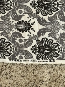 Waverly Black Gray Damask Onyx Print Cotton Fabric 105”x43.5” - Picture 1 of 6