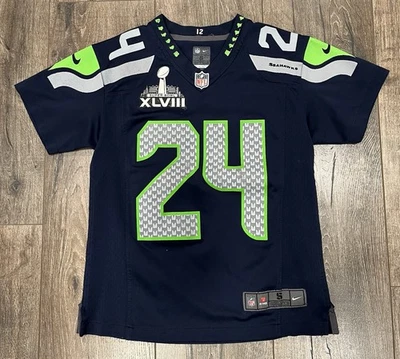 Camiseta deportiva Nike Seattle Seahawks Marshawn Lynch #24 juvenil pequeña 6-8 SB48 NFL azul Foto 1 de 4