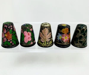 Lote de 5 dedales pintados a mano de laca de madera de colección - Imagen 1 de 10