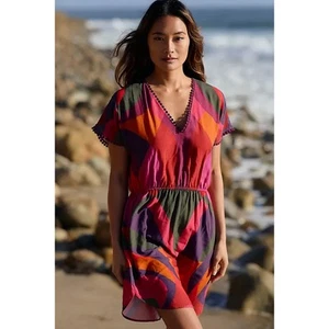 FARM RIO for Anthropologie Geo Cover-Up Mini Multicolor Dress Med - Picture 1 of 8