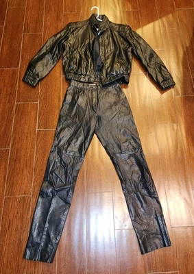 Chaqueta de cuero negra vintage Wilsons 36 y 8 pantalones par Foto 1 de 4