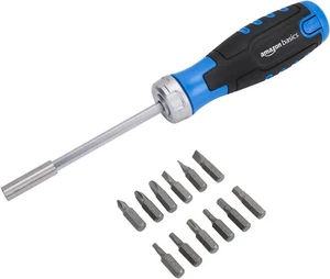 Amazon Basics 12 Piece Ratcheting Magnetic Screwdriver Set with Multiple Bits, B - Picture 1 of 7