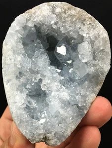 298g Sky Blue CELESTITE Flashy Gem Crystals Inside a Geode Madagascar  ip0037 - Picture 1 of 12
