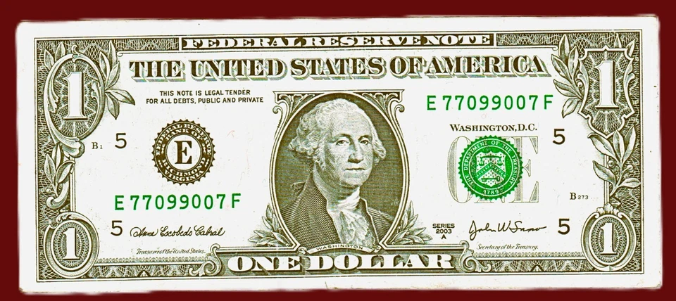 $1 Federal Note with Special Trinary number E 77099007 F - Image 1 of 1
