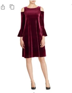 Ralph Lauren Evening Cocktail Velvet Knee Length Dress Burgundy UK 12 BNWT - Picture 1 of 4