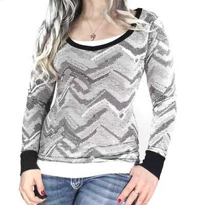 Schnalle BKE schwarz weiß Y2k Chevron geometrisches langärmeliges T-Shirt S - Bild 1 von 8