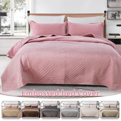 Twill Crystal Velvet Thick Quilted Bed Cover Throw Blanket Bedspread Pillowcases - Image 1 of 4