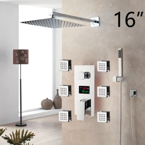 16" Rain Shower Head 3-Way Digital Mixing Valve Massage Hand Shower Faucet Set - Picture 1 of 8