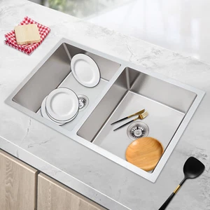 NEW 32 x 18 inch Undermount Double Bowl Kitchen Sink, 304 Stainless Steel Sink - Picture 1 of 13