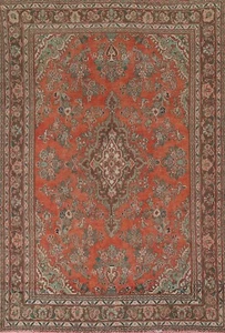 Vintage Orange/ Brown Floral Hamedan Traditional Hand-knotted Rug Carpet 7'x10' - Picture 1 of 12