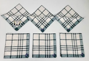 NEW Set of 6 Unbranded PURE FLAX LINEN Czechoslovakia Cream Green Plaid Napkins - Picture 1 of 5