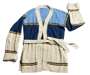 Vintage Strickjacke Pullover mit Gürtel 2 Taschen Damen L vorne offen Baumwollmischung - Bild 1 von 12