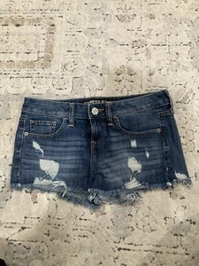 Express Shortie Relaxed Low Rise Cutoff Jean Shorts Sz 2 Blue Distressed short - Picture 1 of 7