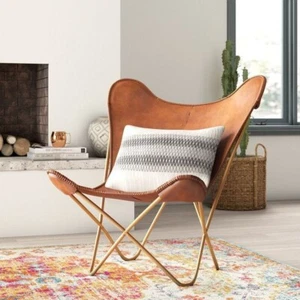 Chair Butterfly Leather Vintage Home Brown New Relax Lounge Chair With Stand - Picture 1 of 2