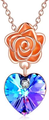 HERMOSO COLLAR DE ORO 14k cadena circonita cúbica corazón rosa para mujer regalo aniversario Foto 1 de 4