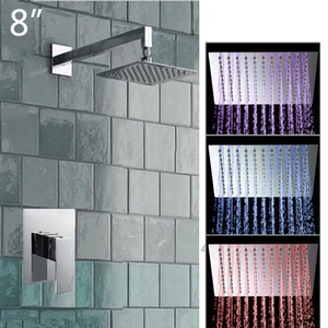 Grifo cabezal de ducha LED de 8"" cromo lluvia lluvia lluvia y grifo mezclador de ducha de mano - Imagen 1 de 7