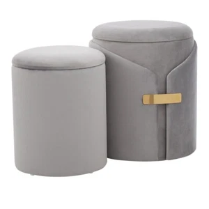 LumiSource Dahlia Ottoman Set, Gold Metal/Silver Velvet - OT2-DAHLIAAUVSV - Picture 1 of 1