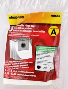 Shop Vac 90667 Genuine Type A Filter Bags ShopVac 1 - 1.5 Gallon 3 pack Vacuum - Picture 1 of 7