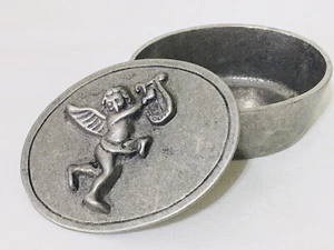 Vintage Cherub Jewelry Pills Box Genuine Pewter 21-6381 Home Office Décor 3.75” - Picture 1 of 8