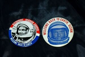  Astronaut Welcome Back to Earth John Glenn & Gordon Cooper NASA Pins 1960s