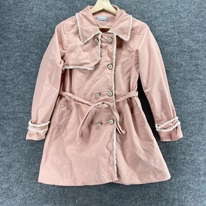 Trish Scully Child Coat Girls 12 Pink Button Up Collared Belted Long Sleeve - Picture 1 of 9