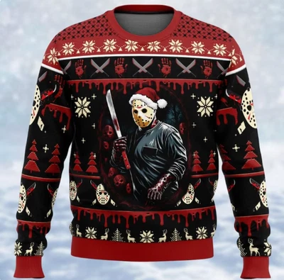 Страшный Санта уродливый Xmas свитер - Джейсон Вурхиз убийца рождественский пуловер - Изображение 1 из 3
