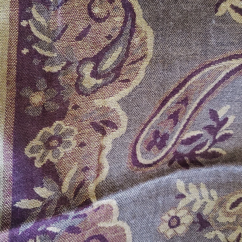 Vtg Pashmina Cashmere Silk Shawl Wrap Scarf Purple Brown Floral 27" X 73" - Image 1 of 4