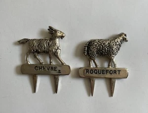 Marcadores de queso enchapados vintage Silea Francia “chèvre” y “Roquefort” - Imagen 1 de 7
