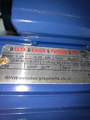 New Old Stock 3 Phase Electric Motor, 0.25kW, 1/3Hp, 2710rpm, 400v - Image 1 of 3