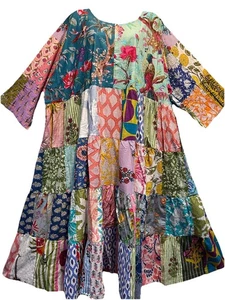 Neu mit Etikett FUNKY STUFF Nichts passt Patch Baumwolle Maxi Hippie Boho KLEID 6X kostenloser Versand - Bild 1 von 5
