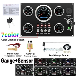 5 Gauge Set with Instrument Panel 0-8000RPM 7 Colors LED For Marine Boat Yacht - Picture 1 of 20