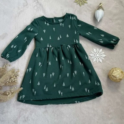 Vestido verde manga larga Carter’s para niñas pequeñas - Talla 3T - Estilo vacaciones invierno Foto 1 de 4