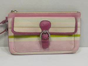 COACH Soho Pastel Stripe Wristlet wallet purse bag Leather  - Picture 1 of 13