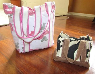 OLD NAVY ~ Lot of 2! ~ Vintage Y2K 2004 Rose Floral + Abstract CANVAS Tote Bags - Image 1 of 4