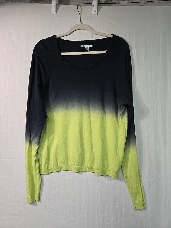 Volcom Women's Dip Dye Gradient Long Sleeve Sweater Size XL Blue Green Logo - Image 1 of 4