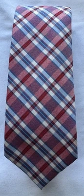 Corbata de hombre Nautica algodón/rojo seda, azul marino a cuadros 58” largo 3” ancho Foto 1 de 4