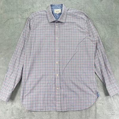 Camisa de Vestir Ted Baker Endurance Para Hombres 16.5 Rosa Azul Cuadros Guinga Algodón Formal Foto 1 de 4