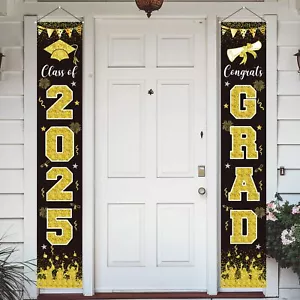 Class of 2025 Graduation Porch Banner - Black & Gold Congrats Grad Decor 72"x12" - Picture 1 of 8